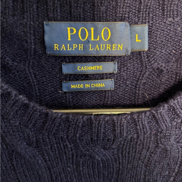Polo Ralph Lauren Cashmere Cable Knit Sweater Navy Blue Crewneck Women’s L - Picture 5 of 10